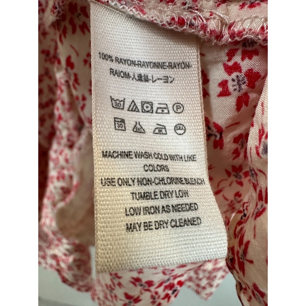 Free People One Fine Day Mini Dress Red Cream Ditsy Floral Pintuck XS Oversized - Picture 12 of 15